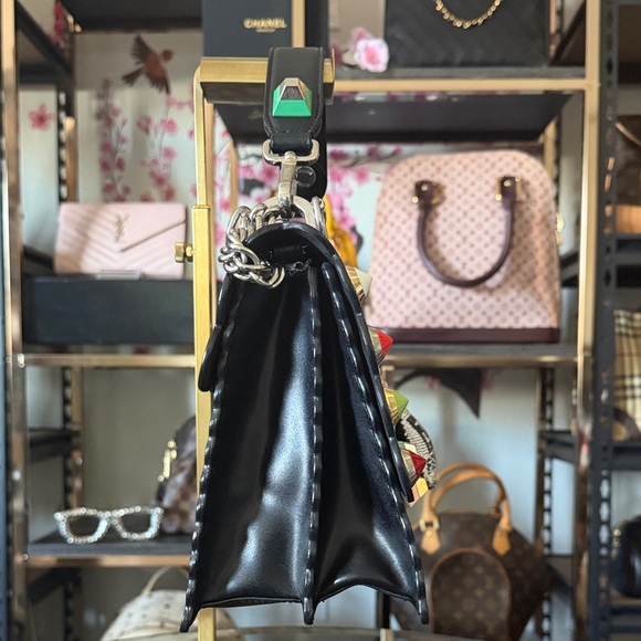 Fendi Black Kani Leather Satchel with Multicolored Stud Accents and Charm - Picture 5 of 7